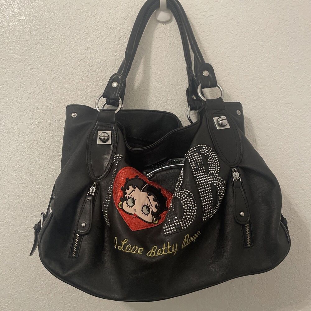 Vtg 2012 Auth Betty Boop Women's Handbag Shoulder Bag Purse Rhinestones See Tote